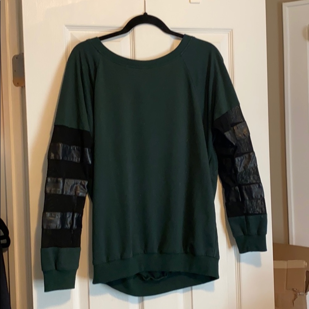 Hommage Green Sweatshirt, faux leather trim size L